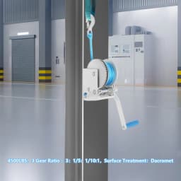 Manual Winch with 8m Rope, 3 Gear Ratios 4500lbs Hand Winch with Locking Function for Trailers