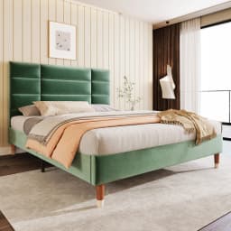 Upholstery bed double bed with slatted frame 140x200cm padded bed frame with headboard dark green velvet, for adults & youthful