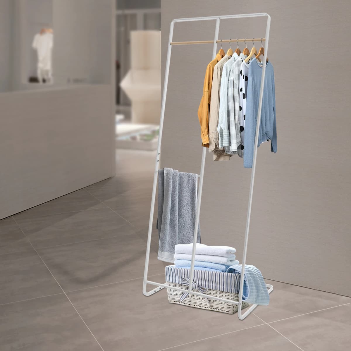 2 Rows Multifunctional Clothes Rail Compact and Lightweight Corner Clothing Rack