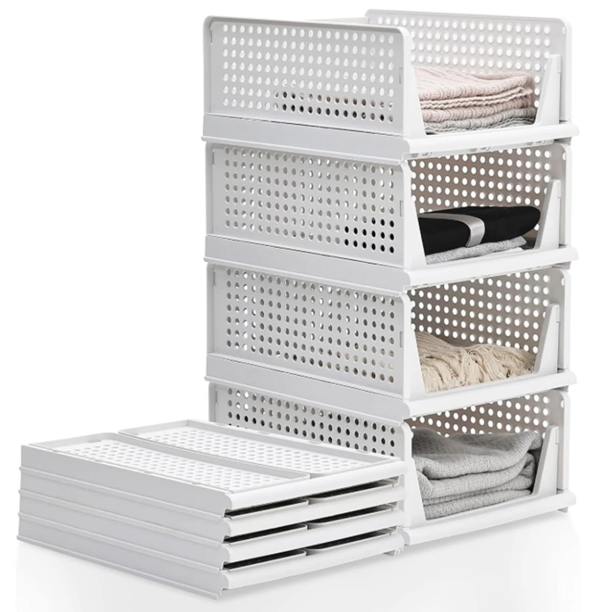 4X Foldable Wardrobe Organizer Stackable Storage Boxes Cabinet Organizer for Bedroom Kitchen Bathroom Office Slide Rail Design
