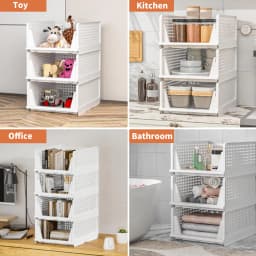 4X Foldable Wardrobe Organizer Stackable Storage Boxes Cabinet Organizer for Bedroom Kitchen Bathroom Office Slide Rail Design