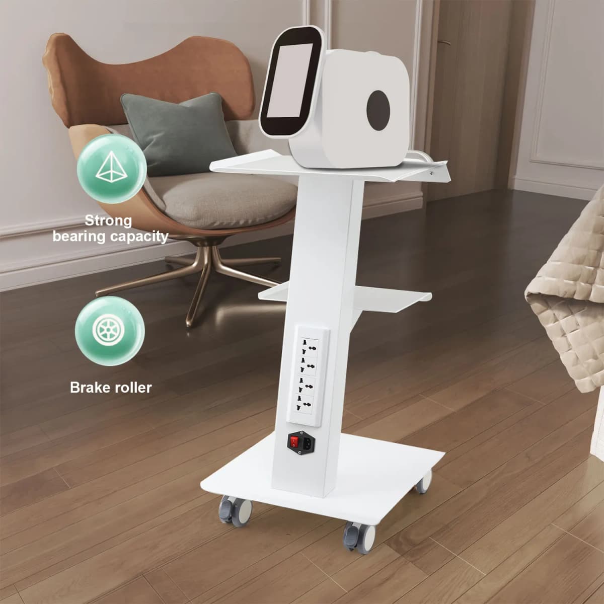 Multi-Functional Salon Trolley Cart Steel 3-Tier 4 Power Outlets for Beauty Medical Lab Dental Hospital Use