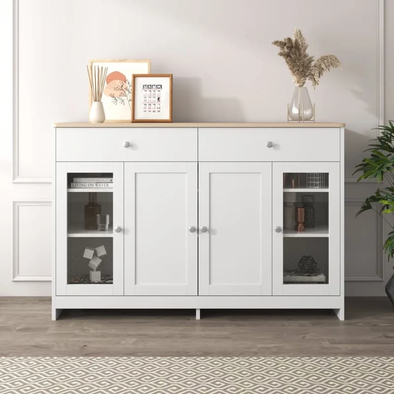 Living room cabinet Modern minimalist style sideboard Buffet Table Storage Cabinet and Shelves Barn Doors for Dining Room, Kitch