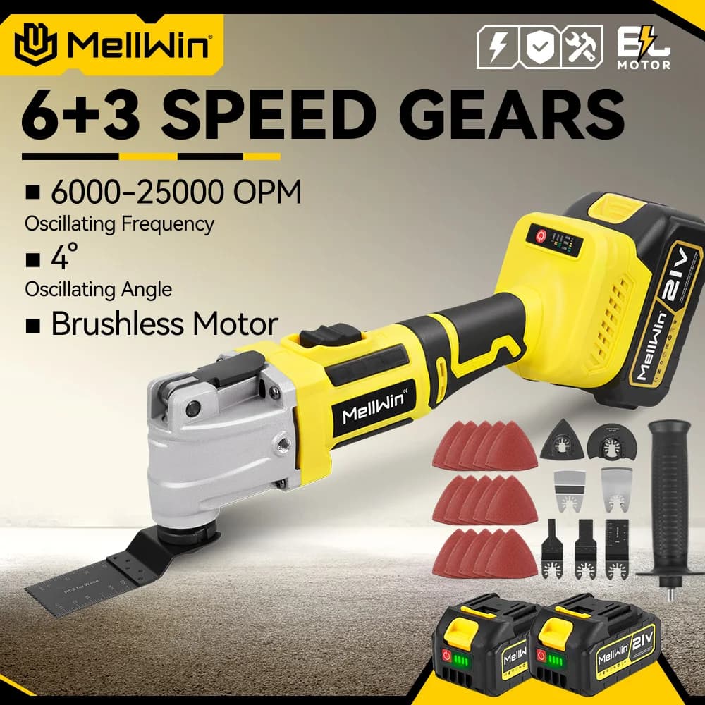 MELLWIN Brushless Oscillating Multifunction Tool Electric Saw Trimmer Shovel Cutting woodworking Tool For Makita 18V Battery Pin