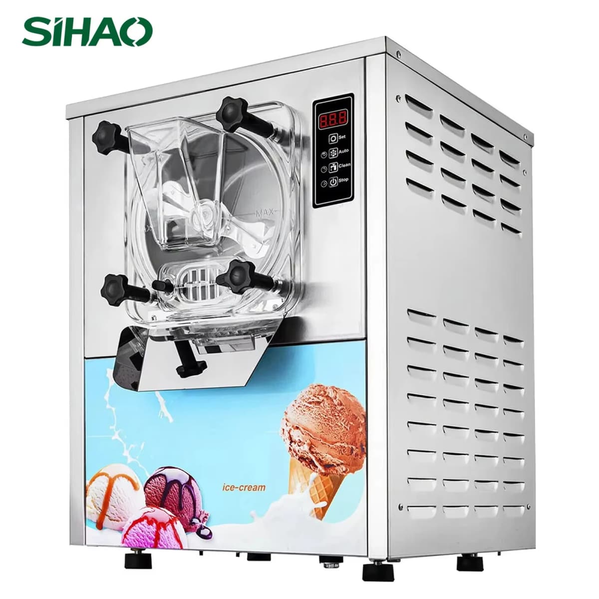 SIHAO Commercial Ice Cream Machine 1400W Hard Ice Cream Maker 16-20L/H Stainless Steel Frozen Dessert Equipment