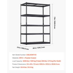 SucceBuy 5 Tier Metal Storage Shelves Height Adjustable Garage Shelving Racking Freestanding Shelf Unit for Industrial Warehouse