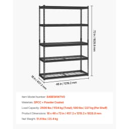 SucceBuy 5 Tier Metal Storage Shelves Height Adjustable Garage Shelving Racking Freestanding Shelf Unit for Industrial Warehouse