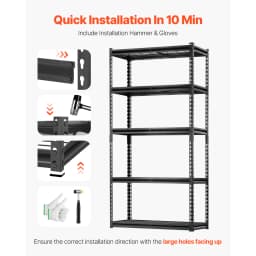 SucceBuy 5 Tier Metal Storage Shelves Height Adjustable Garage Shelving Racking Freestanding Shelf Unit for Industrial Warehouse