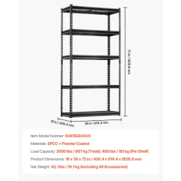 SucceBuy 5 Tier Metal Storage Shelves Height Adjustable Garage Shelving Racking Freestanding Shelf Unit for Industrial Warehouse