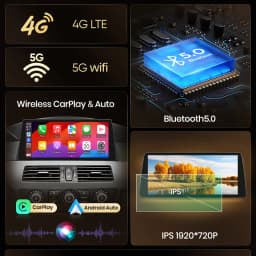 Junsun 8+256GB Wireless CarPlay Android Auto Car Radio For BMW 5 Series E60 E61 E63 E64 BMW 3 Series E90 E91 E92 E93 2005-2012