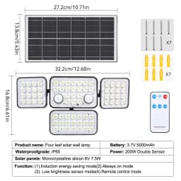 Solar LED Floodlight 5000mah Battery Dual Sensor Head