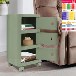 ABS 3-Tier Modern End Table, 12.6-Inch Bedside Table Universal Wheels Pen and Concealed Storage Space for Bedrooms Living Rooms
