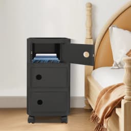 ABS 3-Tier Modern End Table, 12.6-Inch Bedside Table Universal Wheels Pen and Concealed Storage Space for Bedrooms Living Rooms