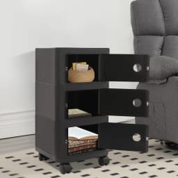 ABS 3-Tier Modern End Table, 12.6-Inch Bedside Table Universal Wheels Pen and Concealed Storage Space for Bedrooms Living Rooms