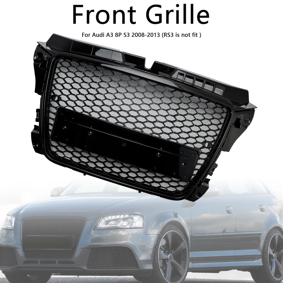 RS3 Style Honeycomb Front Bumper Grille Grill Fit for Audi A3 8P 2008-2013