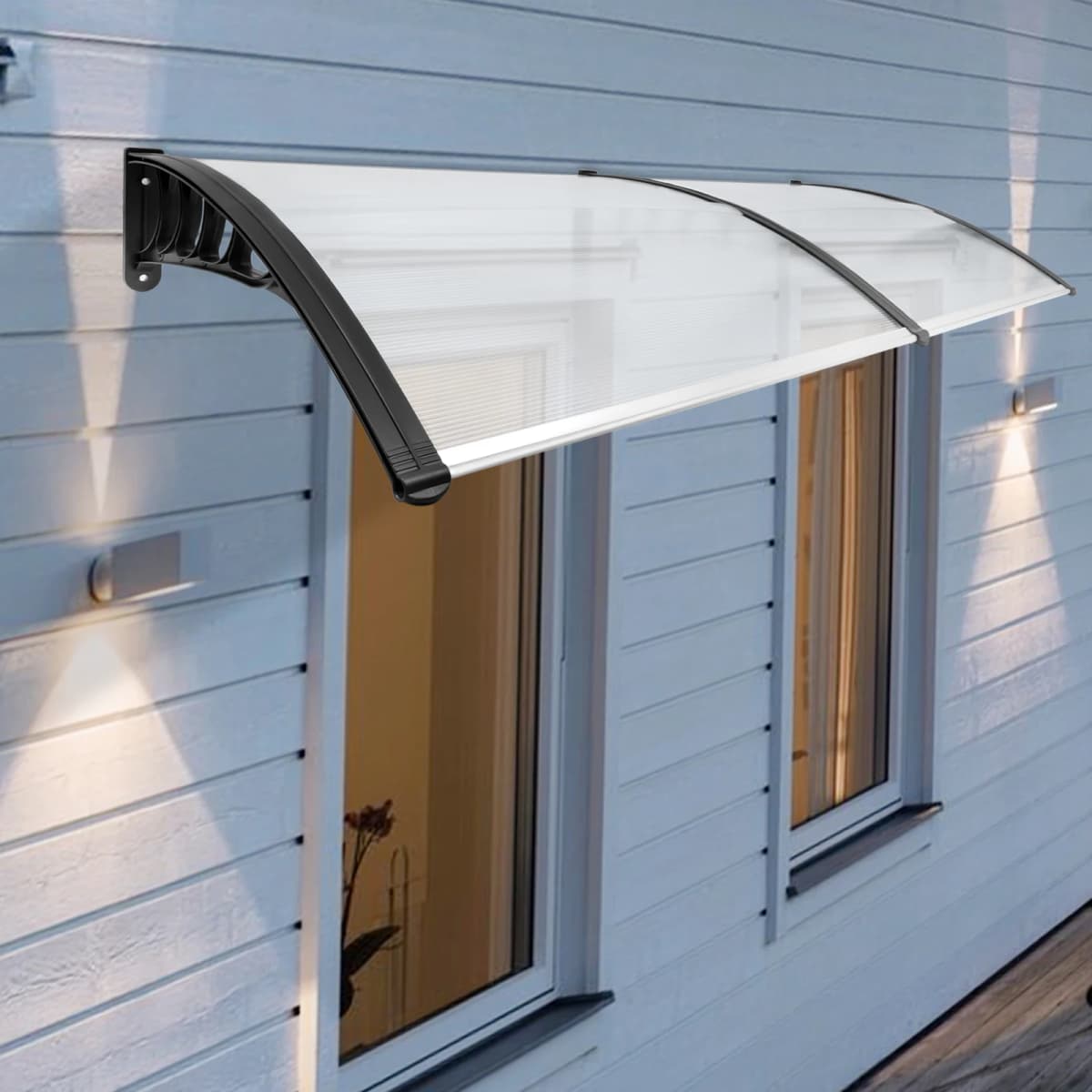 200x90CM Transparent Door Canopy 95% UV Block Weatherproof Arc Cover for Porch Balcony Window