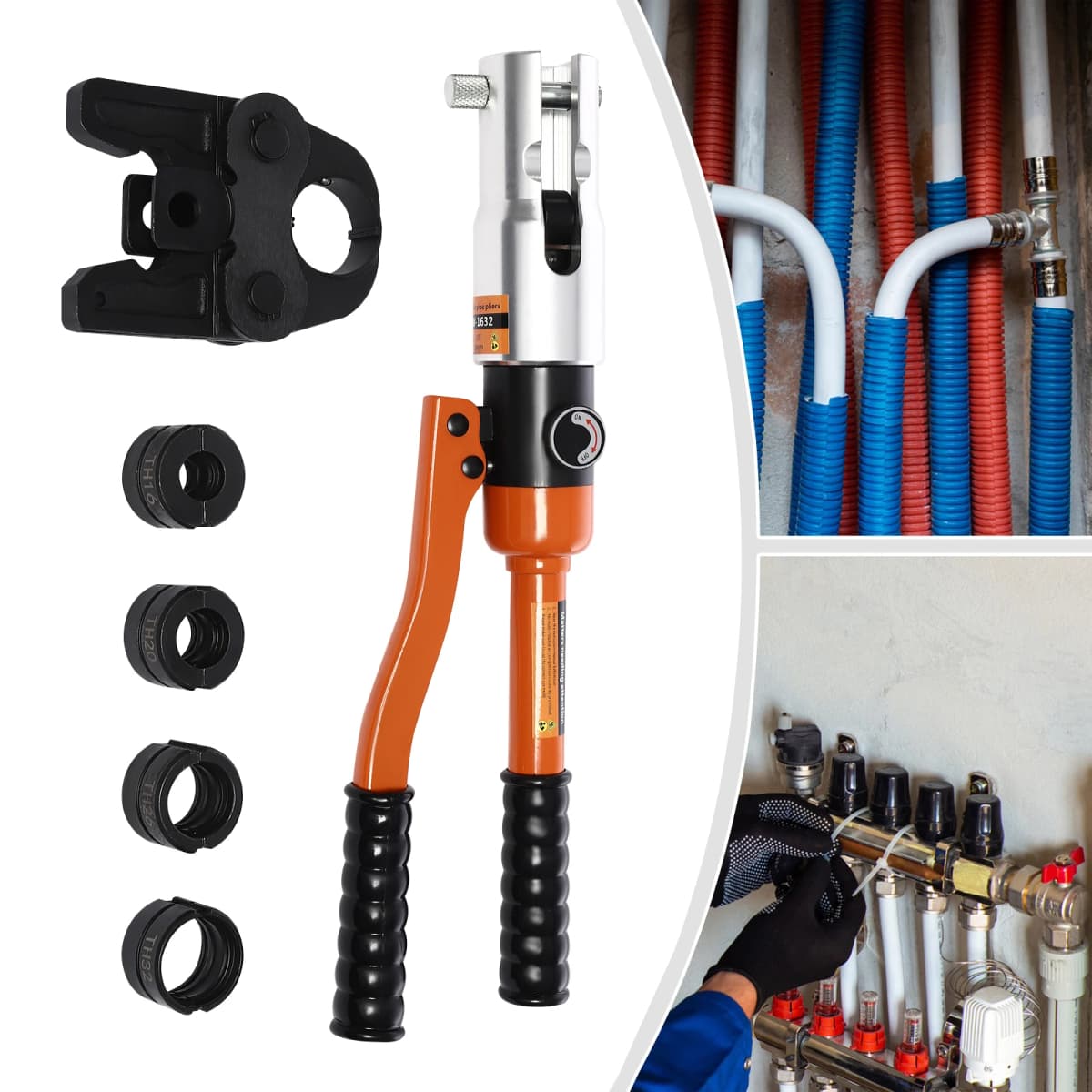 10T Hydraulic Crimping Pliers Pipes Press PressIing Tool Pipe Crimper TH16, TH20, TH26, TH32 for Aluminum Plastic, PEX, and PB