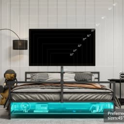 Upholstered Bed 90x200cm Black Gaming Bed with LED Lighting and Under-Bed Storage Basket Adjustable Bracket Metal Bed Frame