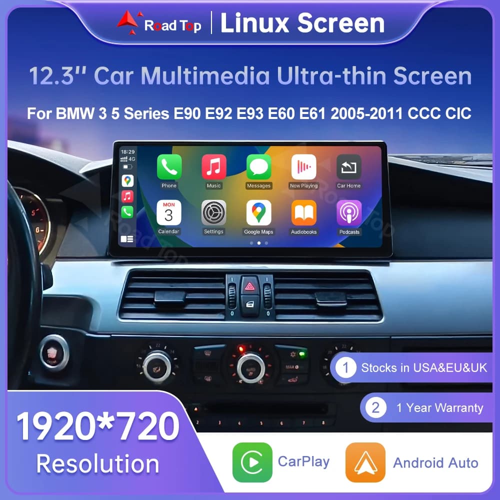 12.3Inch Ultra Thin Touch Screen For BMW 3 Series E90/E91/E92/E93 5 Series E60 E61 E63 CCC/CIC Wireless CarPlay Display Radio