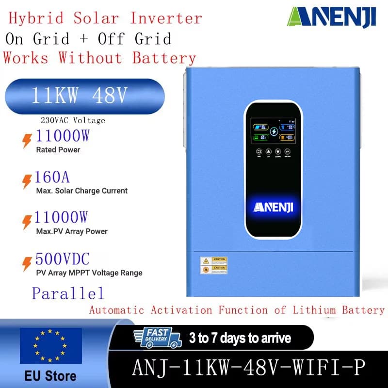 11KW Parallel Hybrid Solar Inverter 48V 230VAC MPPT Off Grid Tie Photovoltaic Inverter Pure Sine Wave 160A Solar Charger PV 500V