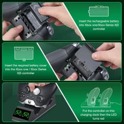 DinoFire S06 Xbox Controller Battery Pack - 2x 1200mAh Rechargeable, High Speed Charging Station, Black