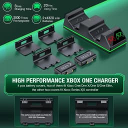 DinoFire S06 Xbox Controller Battery Pack - 2x 1200mAh Rechargeable, High Speed Charging Station, Black