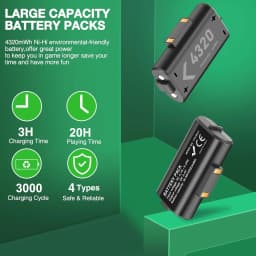 DinoFire S06 Xbox Controller Battery Pack - 2x 1200mAh Rechargeable, High Speed Charging Station, Black
