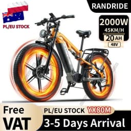 RANDRIDE YX80M 2000W Powerful Motor 48V20AH Battery Full Suspension System Electric Bicycle 26-Inch Fat Tires Electric Bike