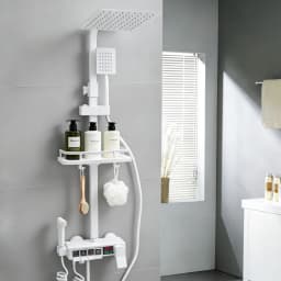 Modern White/Electroplated Digital Display Shower Faucet Set | Piano Style Rainfall Faucet W/ Storage