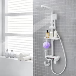 Modern White/Electroplated Digital Display Shower Faucet Set | Piano Style Rainfall Faucet W/ Storage