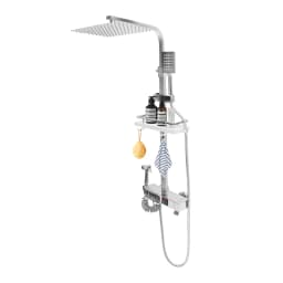 Modern White/Electroplated Digital Display Shower Faucet Set | Piano Style Rainfall Faucet W/ Storage