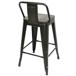 Set of 4 metal bar stools, 84 cm high, with backrest. Stackable vintage/industrial stool for bars, bistros, terraces & cafes