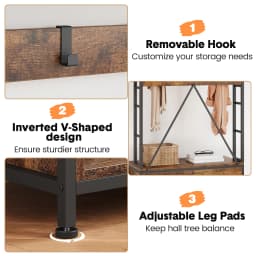 Hall Tree Tall Entryway Bench with Coat Rack Industrial Shoe Bench with 8 Hooks and Wall Shelf Shoe Storage for Hallway Bedroom