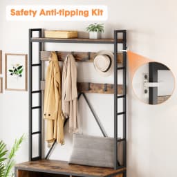 Hall Tree Tall Entryway Bench with Coat Rack Industrial Shoe Bench with 8 Hooks and Wall Shelf Shoe Storage for Hallway Bedroom