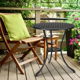 Compact 24" Round Cast Aluminum Bistro Table – Outdoor Coffee Table with Umbrella Hole, Rust-Resistant for Garden, Balcony