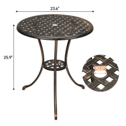 Compact 24" Round Cast Aluminum Bistro Table – Outdoor Coffee Table with Umbrella Hole, Rust-Resistant for Garden, Balcony