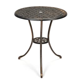 Compact 24" Round Cast Aluminum Bistro Table – Outdoor Coffee Table with Umbrella Hole, Rust-Resistant for Garden, Balcony