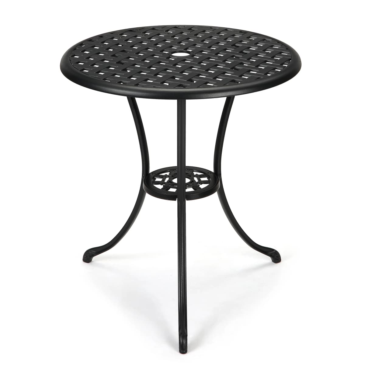 Compact 24" Round Cast Aluminum Bistro Table – Outdoor Coffee Table with Umbrella Hole, Rust-Resistant for Garden, Balcony
