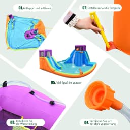 Bouncy Castle with Water Slide, Climbing Wall, 4 Sprinklers, 2 Water Cannons & Paddling Pools, Outdoor Water Park with Carry Bag