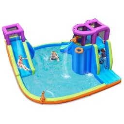 Bouncy Castle with Water Slide, Climbing Wall, 4 Sprinklers, 2 Water Cannons & Paddling Pools, Outdoor Water Park with Carry Bag