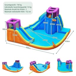 Bouncy Castle with Water Slide, Climbing Wall, 4 Sprinklers, 2 Water Cannons & Paddling Pools, Outdoor Water Park with Carry Bag