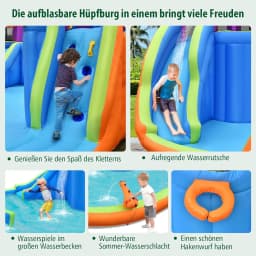 Bouncy Castle with Water Slide, Climbing Wall, 4 Sprinklers, 2 Water Cannons & Paddling Pools, Outdoor Water Park with Carry Bag