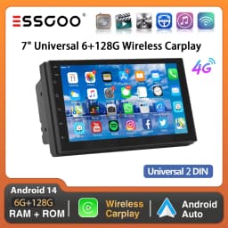 ESSGOO Android 14 6+128G Universal 2DIN 7" Car Radio Carplay Android Auto GPS Navigation AM RDS Bluetooth WIFI 4G FM Mirror Link