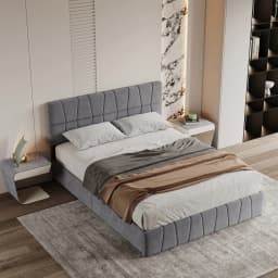 Rosahqnda Double Bed 140x200cm Upholstered Bed with Slatted Frame,4 Drawers & Headboard,Grey Velvet, Youth Bed Without Mattress