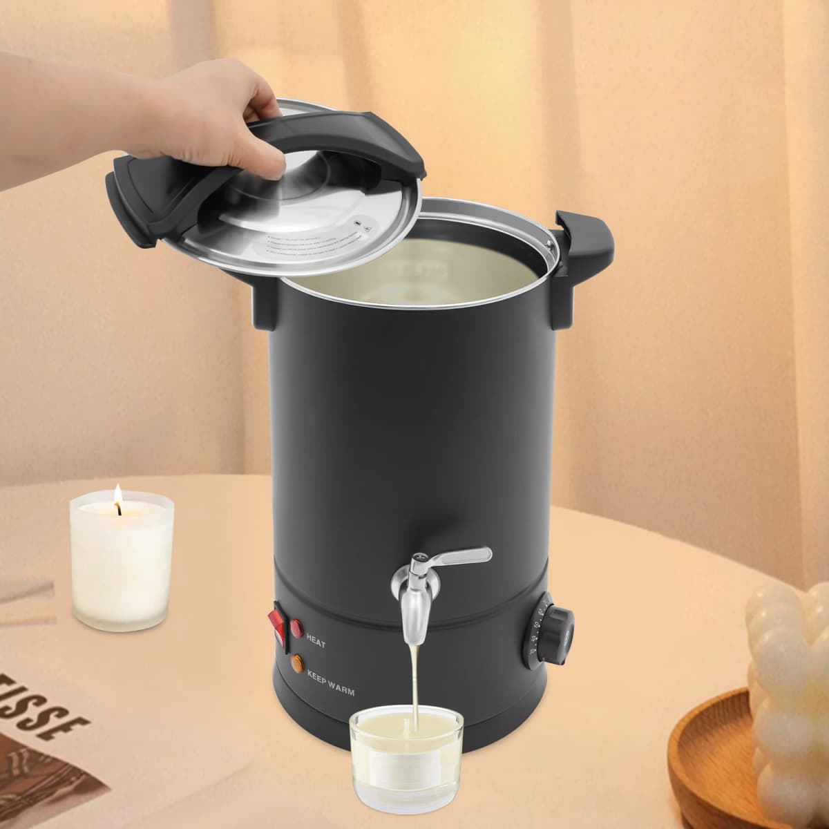8/12/15L Wax Melter 1800W Stainless Steel Electric Wax Melting Furnace Wax Insulated Pot with Spout Temperature Control for Soy Candle Making Supplies
