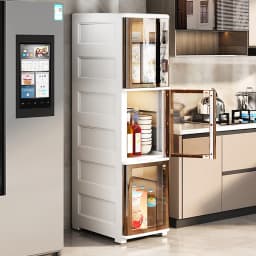 Bathroom Cabinet with Drawer Space-Saving Small Narrow Side Toilet Shelf Organizer Plastic Floor Corner Cabinet for Compact Room