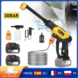 6in1 Wireless Car Wash Gun 30Bar High Pressure 1500mAh Battery 5M Hose Foam Kettle Cordless Car Washer for Home/Yard Cleaning