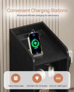 Bedside Table set of 2, with Charging Station, USB & Type C Connection, 3 Levels of Storage with 1 Drawer, Black