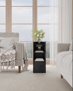 Bedside Table set of 2, with Charging Station, USB & Type C Connection, 3 Levels of Storage with 1 Drawer, Black