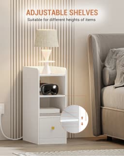 Bedside Table set of 2, with Charging Station, USB & Type C Connection, 3 Levels of Storage with 1 Drawer, Black